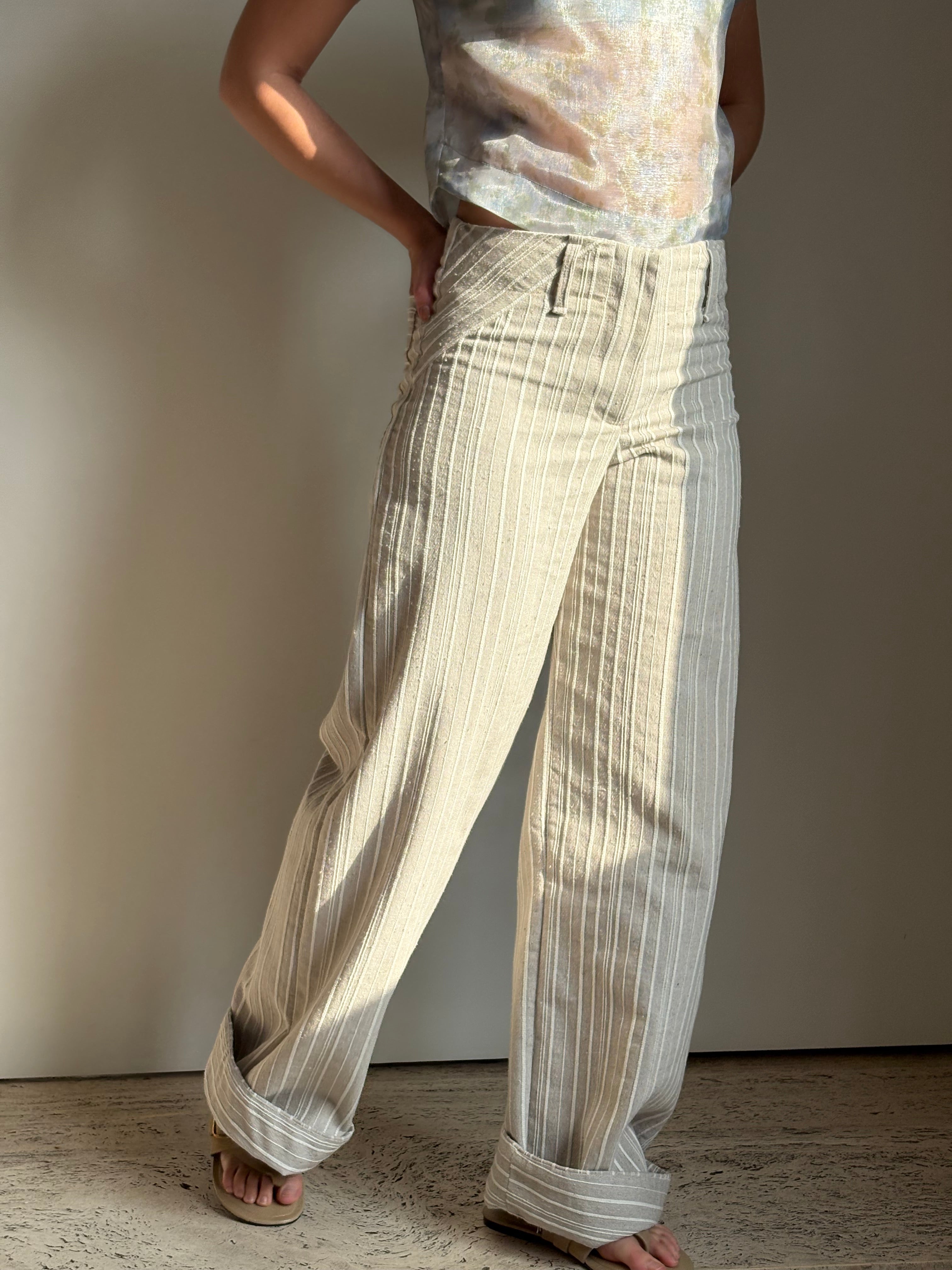 Beige Striped Jeans